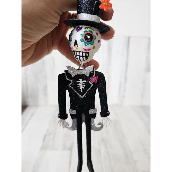 Pier 1 glitter Halloween groom skeleton ornament Day of the Dead rare unique - Picture 6 of 6